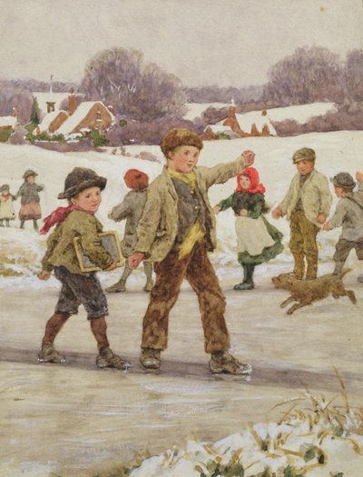 Children Sliding on a Pond by Alice Clausen